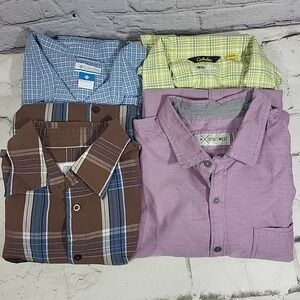 Mens Shirts Button Front Short Sleeve Size L Lot Of 4 Chest Pocket Spring Casual